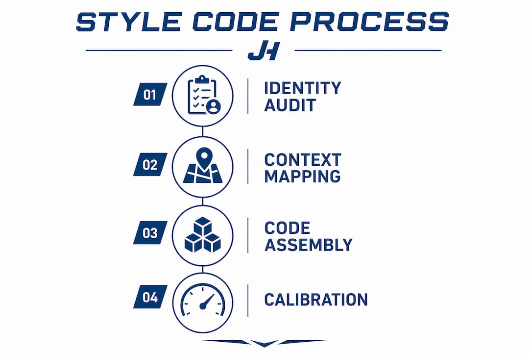 Infographic illustrating four-stage style code process