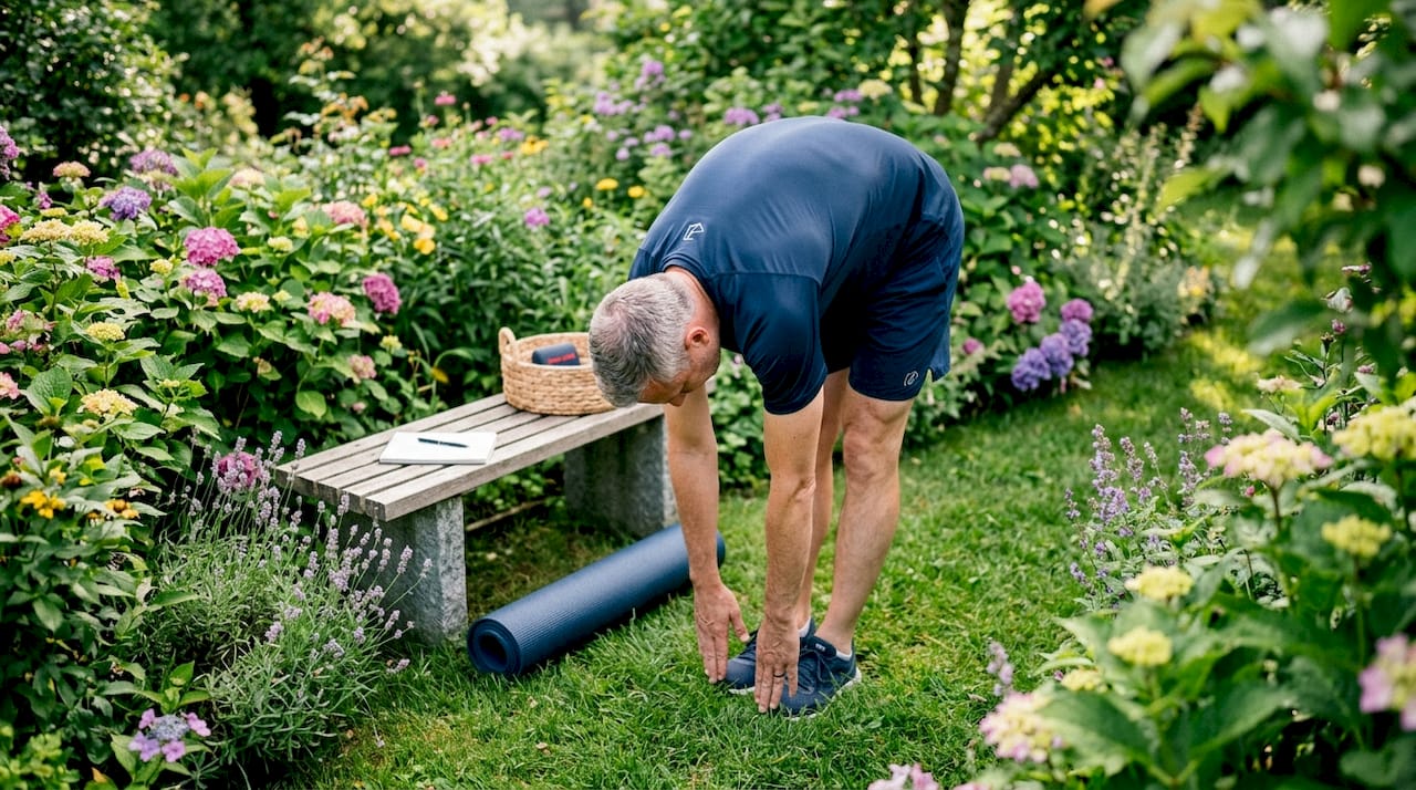 Man stretching demonstrating process fitness goals habit