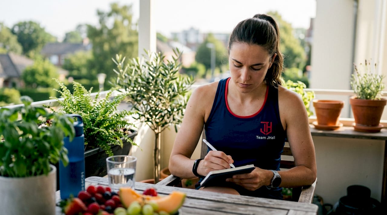 Close-up of female athlete tracking weight data