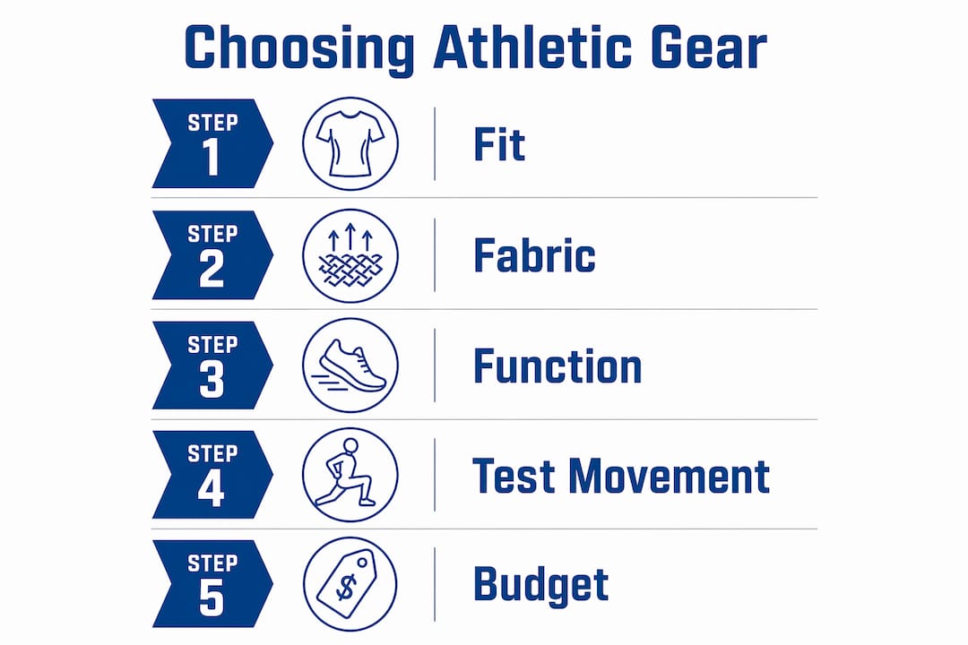 Infographic outlining steps to select athletic gear