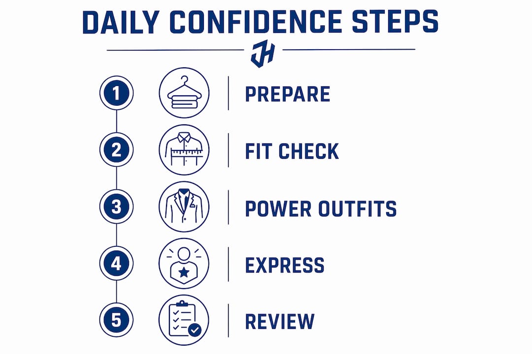Infographic illustrating daily dressing confidence steps