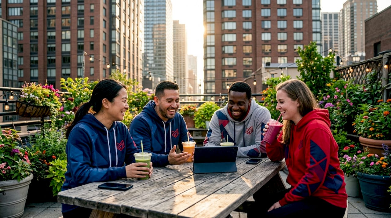 Group in team apparel gathered in park