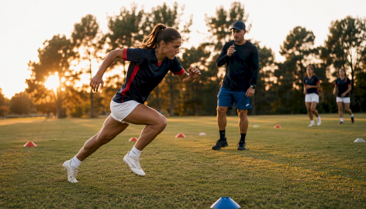 Female athlete sprinting during speed drill