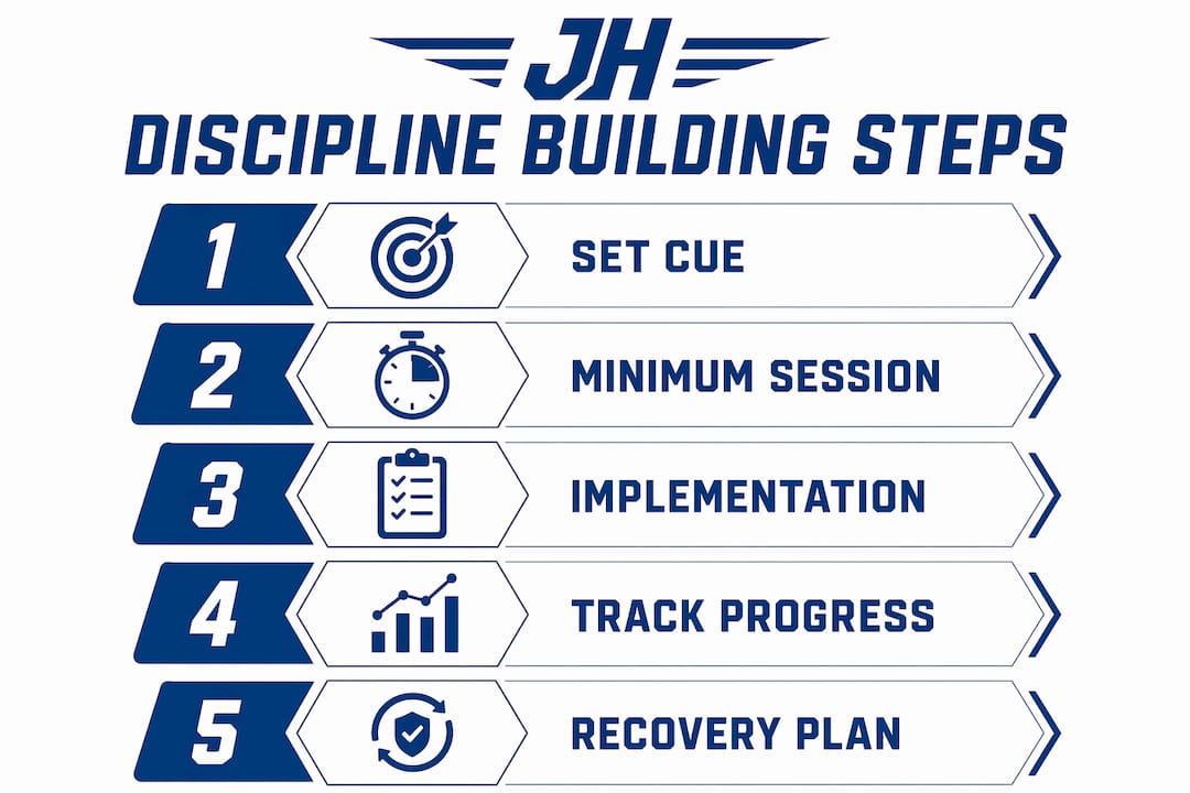 Infographic showing steps to build discipline in fitness