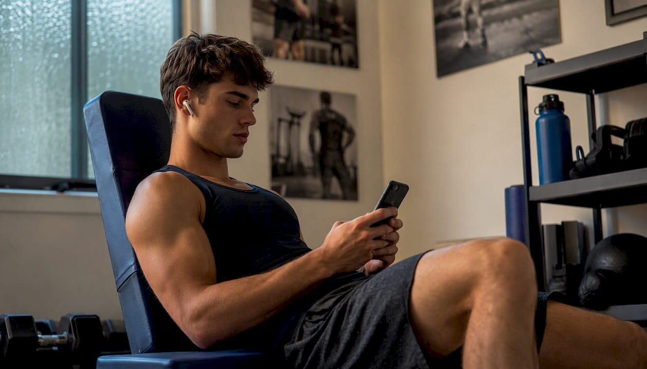 Man in athleisure apparel relaxing at home