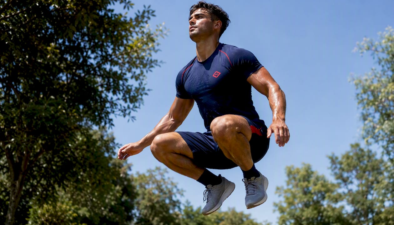 Athlete mid-workout in loyalty performance shirt