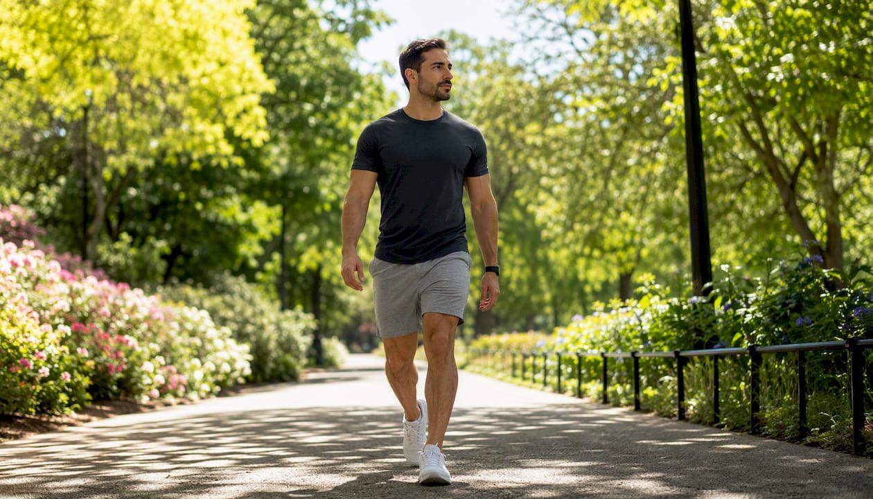 Entrepreneur walking outdoors during work break