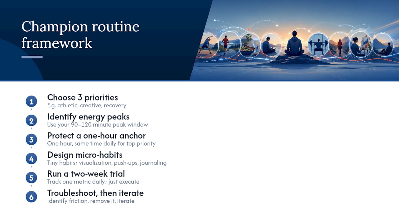 Diagram of six steps to build champion routine