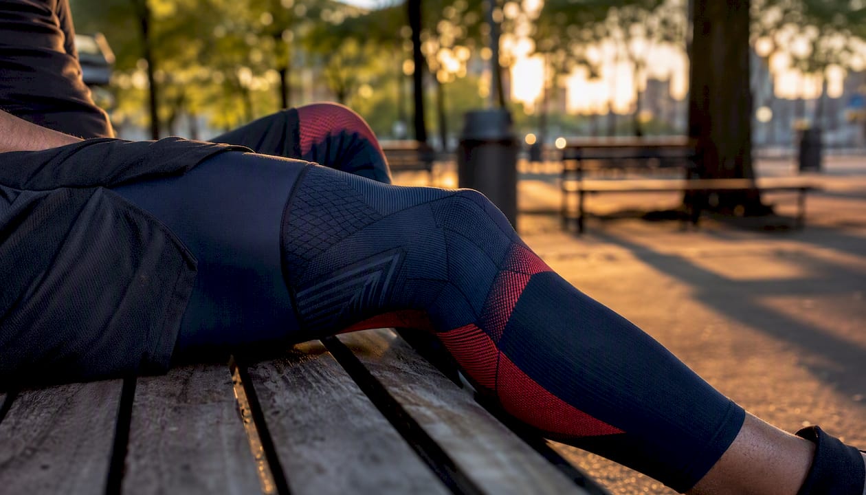 Athlete wearing compression sleeves post workout