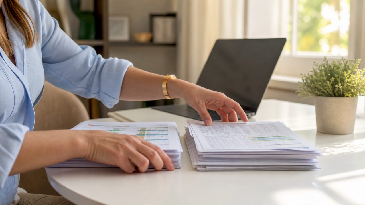 Accountant sorting cash and accrual accounting papers
