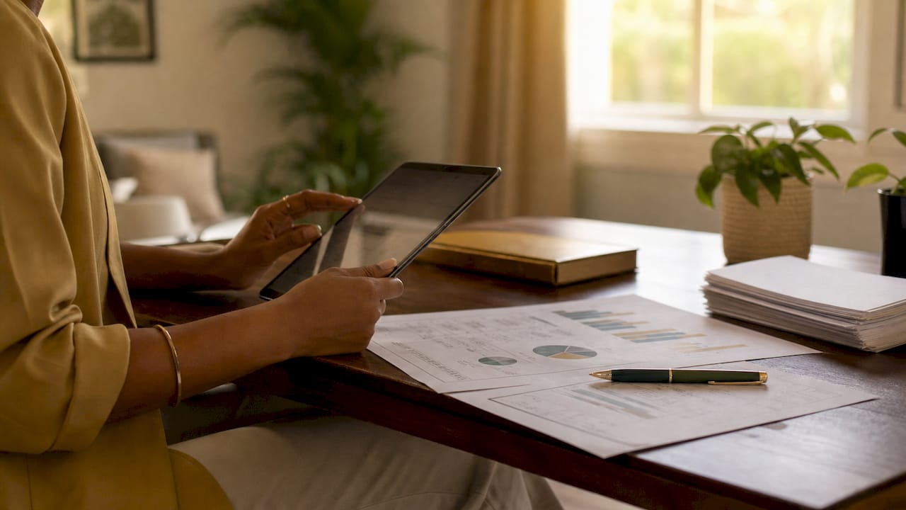 Hands analyzing bookkeeping add-on costs