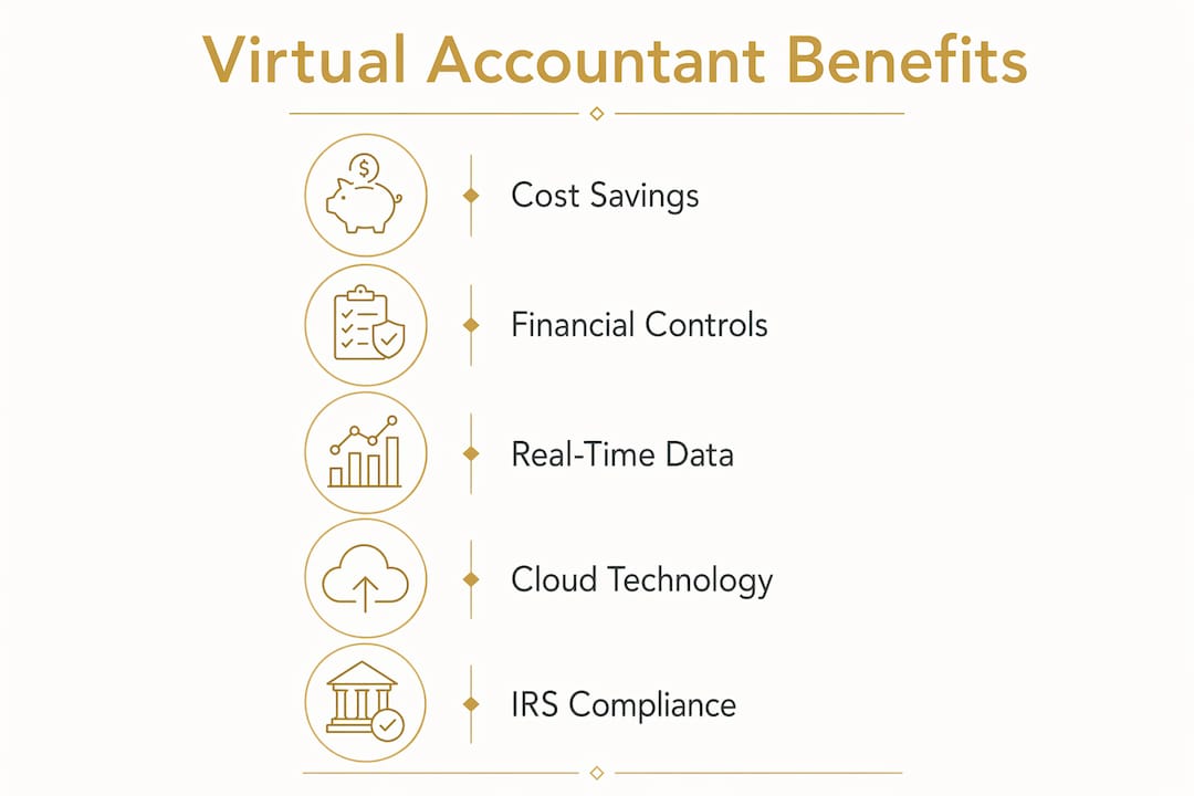 Infographic showing virtual accountant benefits steps