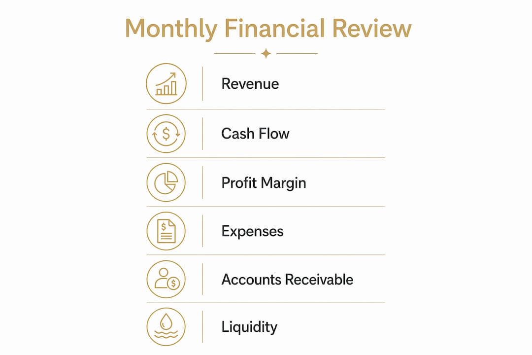 Infographic illustrating monthly financial metrics to track