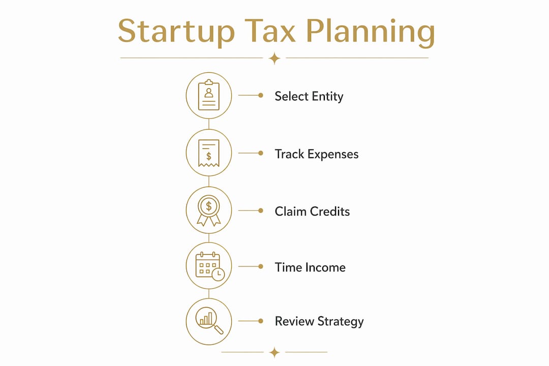 Infographic outlining key steps in startup tax planning