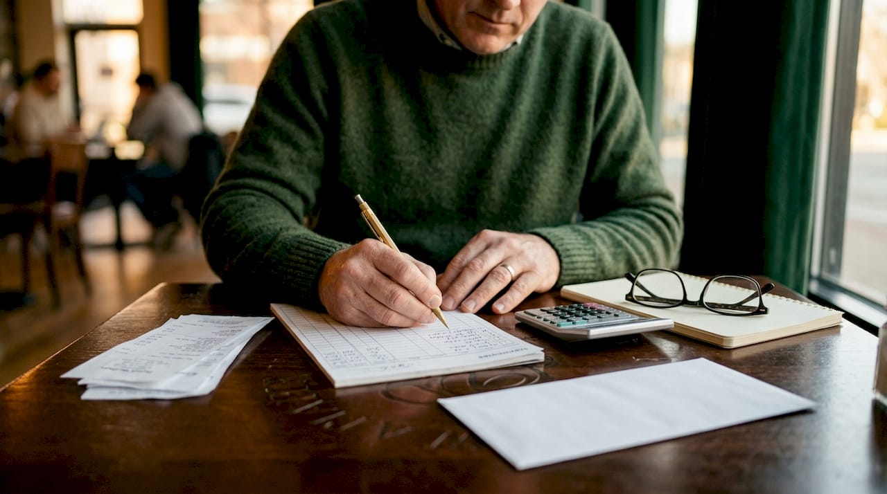 Close-up of hands making bookkeeping notes