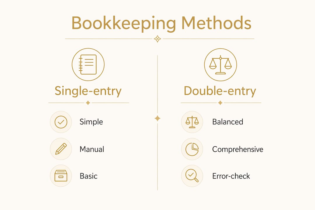 Infographic comparing single-entry and double-entry bookkeeping