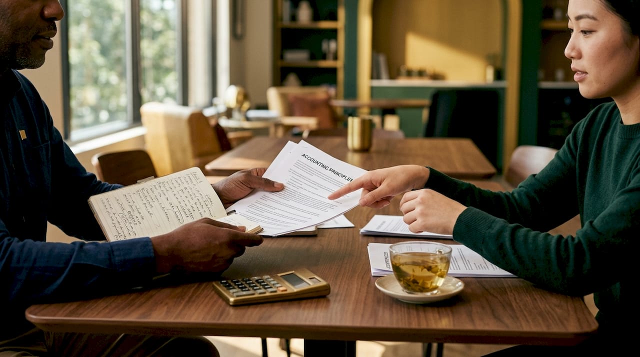 Hands exchanging accounting method documents