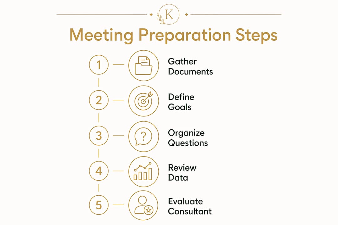 Infographic showing steps to prepare for financial meeting