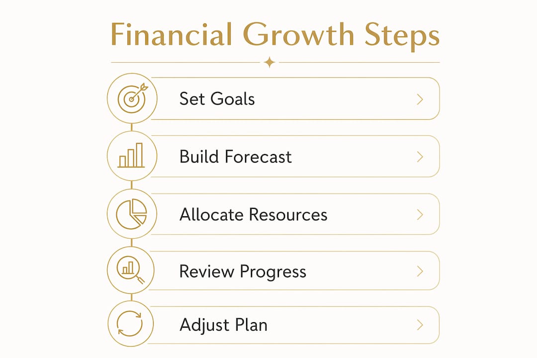 Infographic depicting financial growth strategy steps