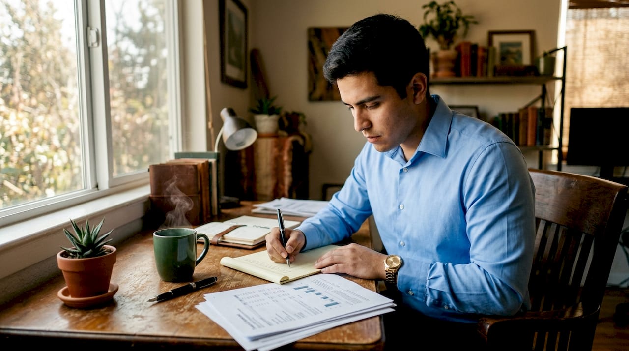 Accountant reviewing financial statements in office
