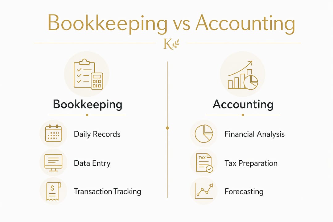 Infographic comparing bookkeeping and accounting functions