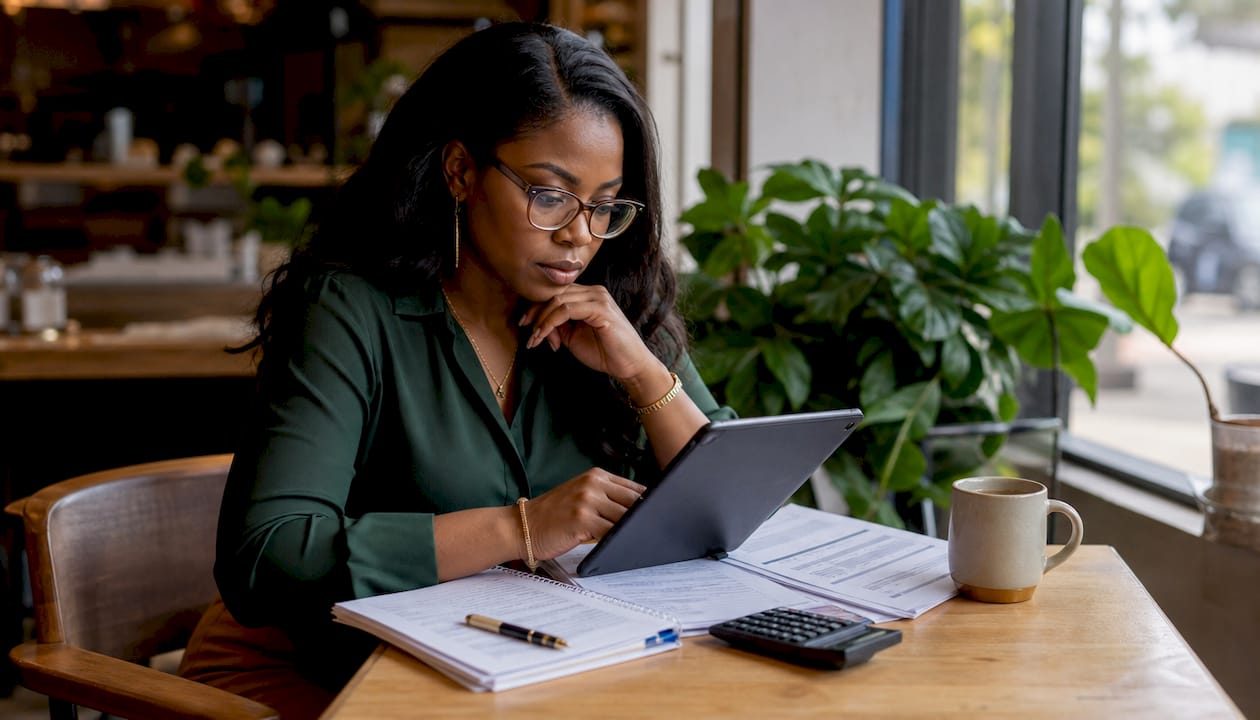 Consultant analyzing cash flow documents