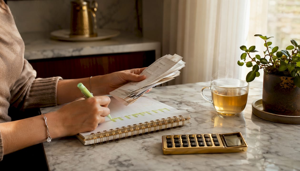 Close-up of hands logging bookkeeping transactions