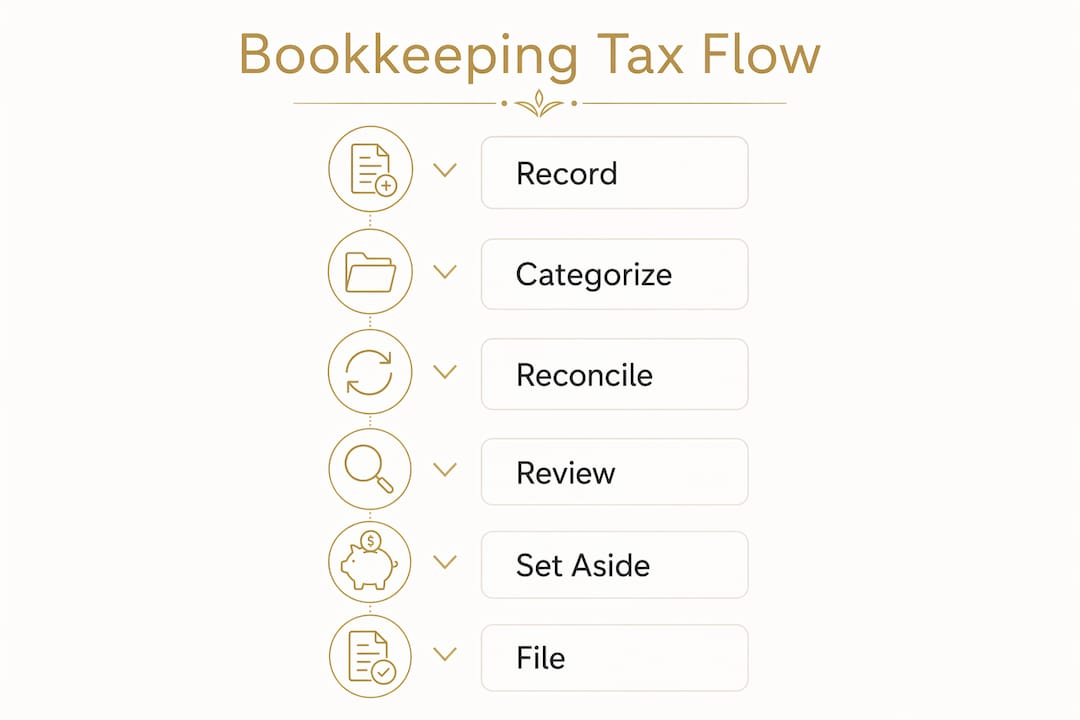 Infographic displaying bookkeeping steps supporting tax planning