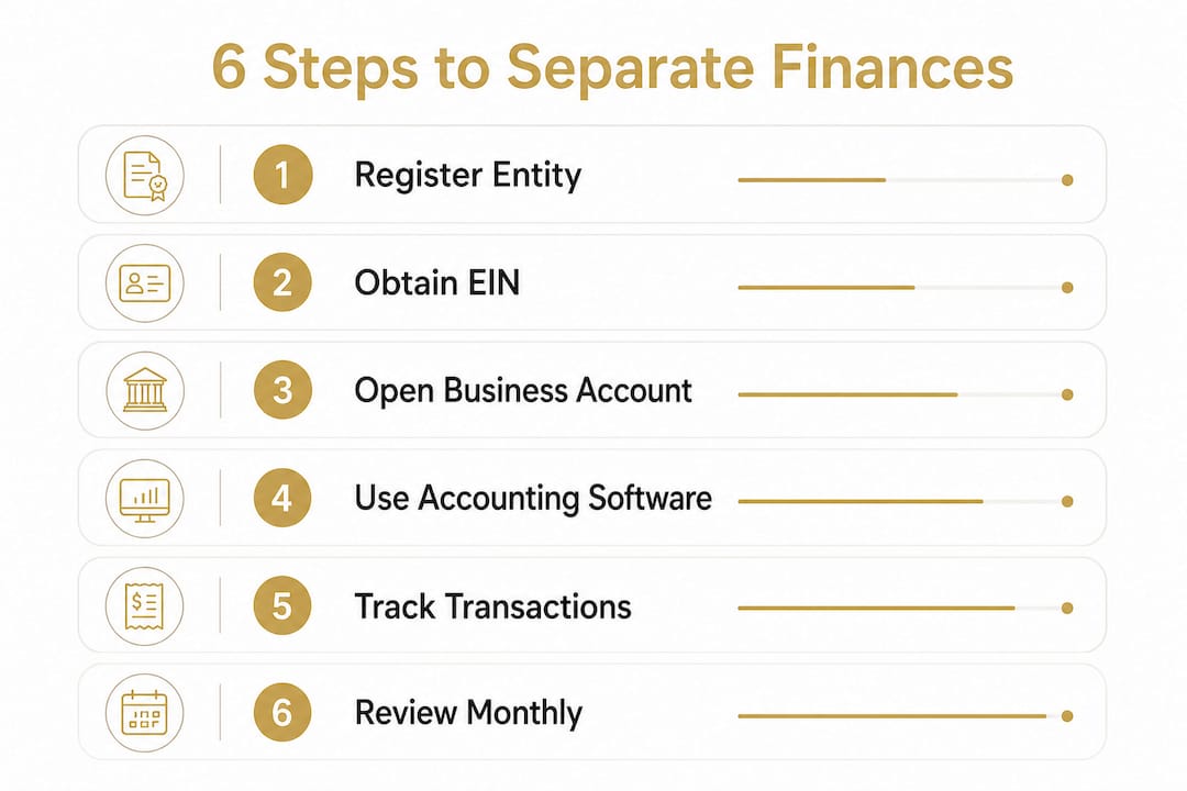 Infographic of six steps to separate business finances