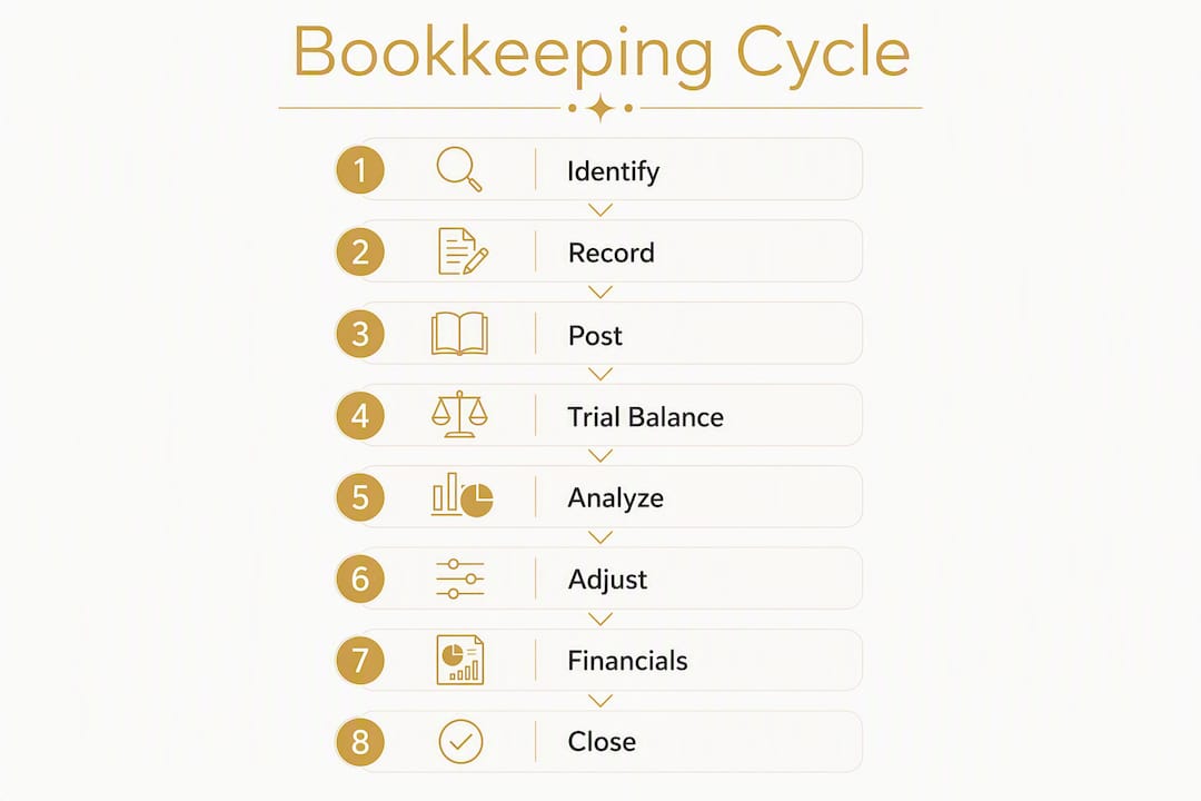 Infographic showing bookkeeping cycle steps