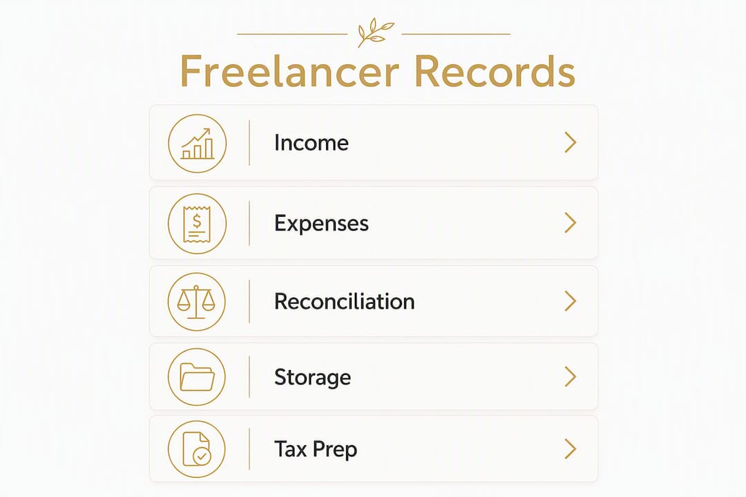 Infographic showing key financial record steps for freelancers