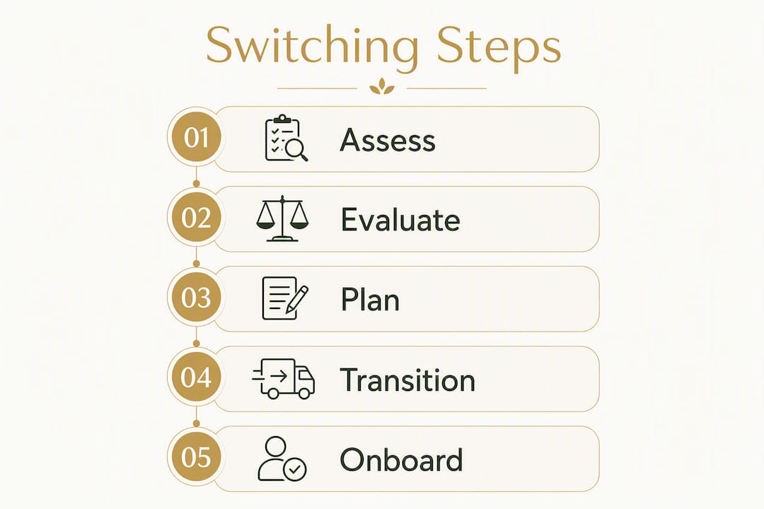Infographic showing five steps for switching accounting firms