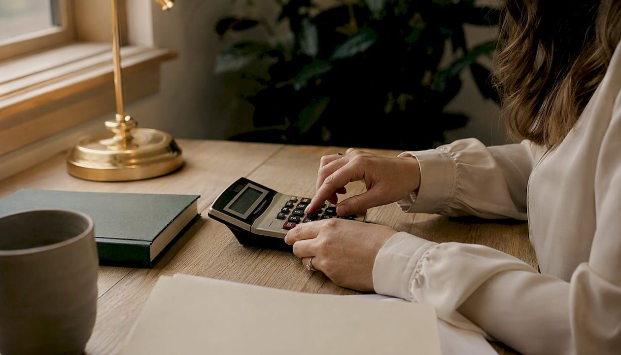 Hands using calculator for cash flow management