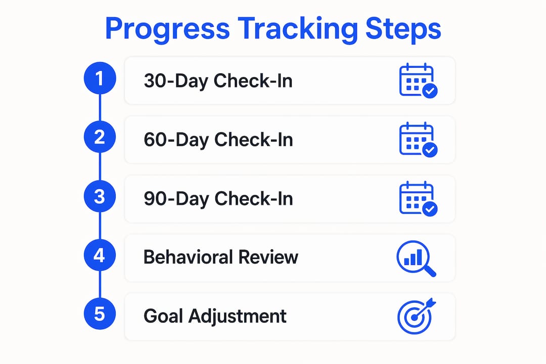 Infographic showing steps to track client progress in group coaching