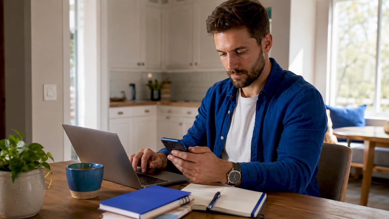 Coach typing client check-in message on phone