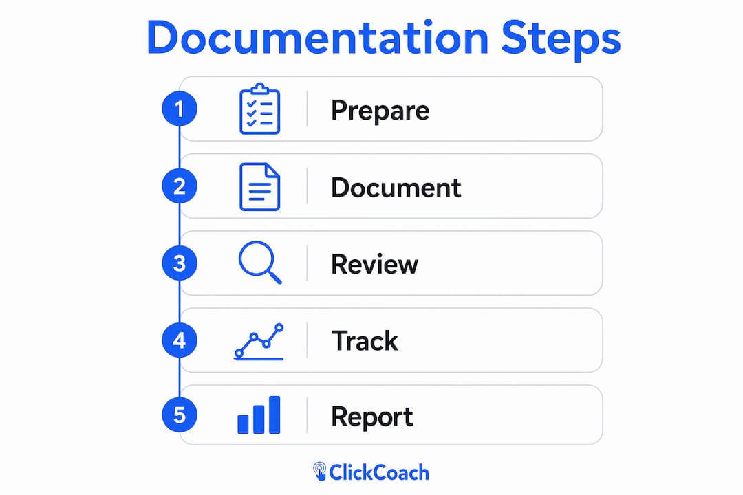 Infographic showing five steps for coaching documentation