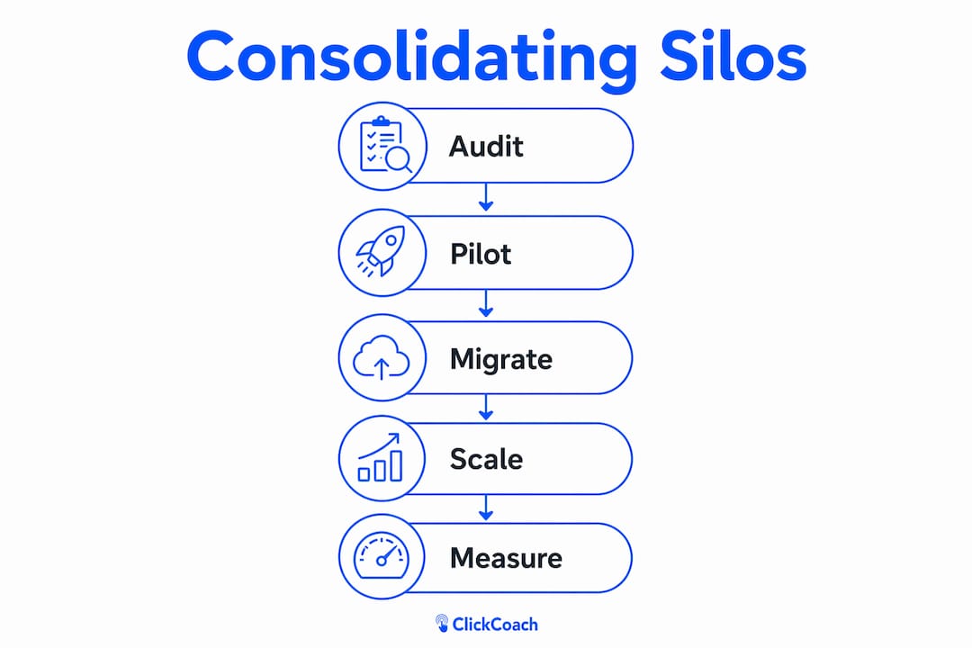 Infographic showing client information silo consolidation steps