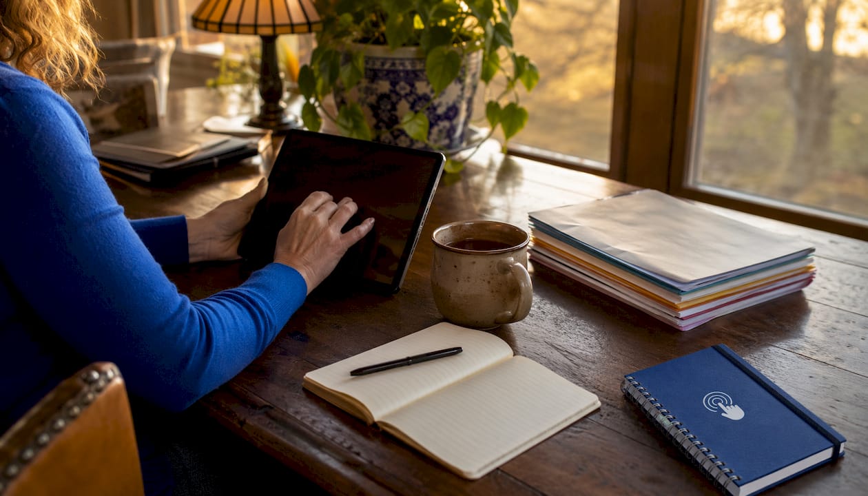 Hands using tablet and checklist for coaching workflow