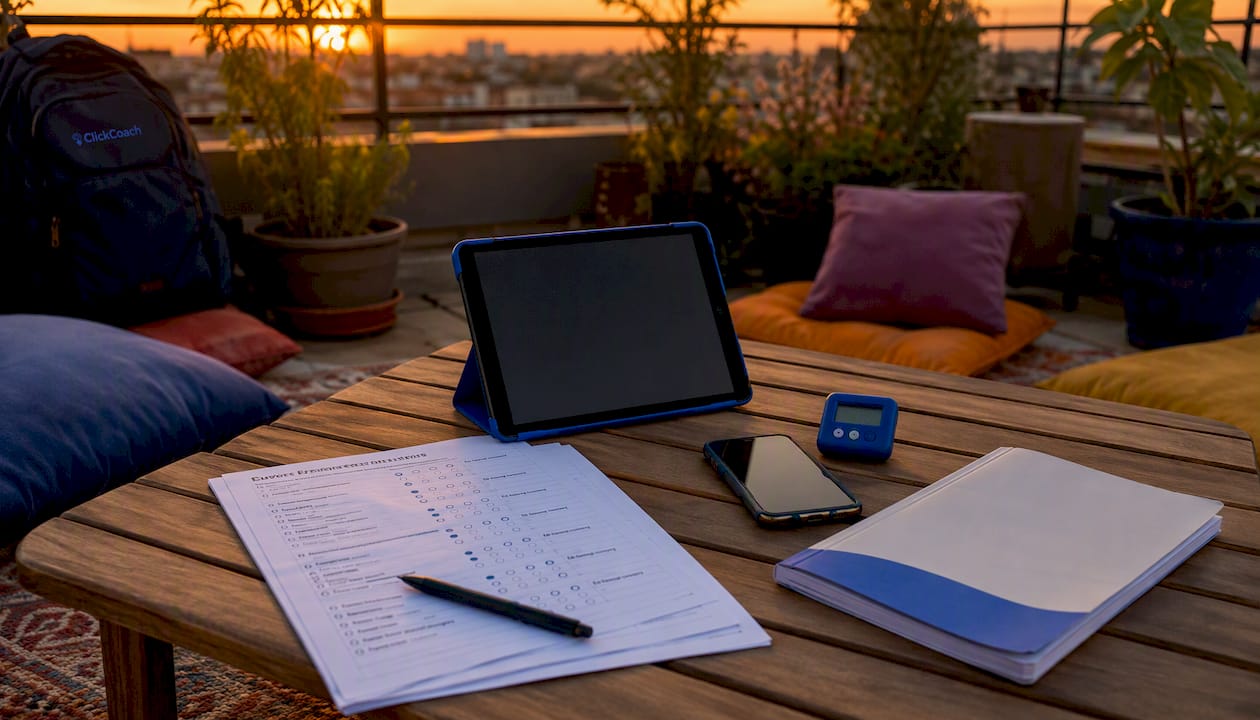 Workspace with coaching tools and devices