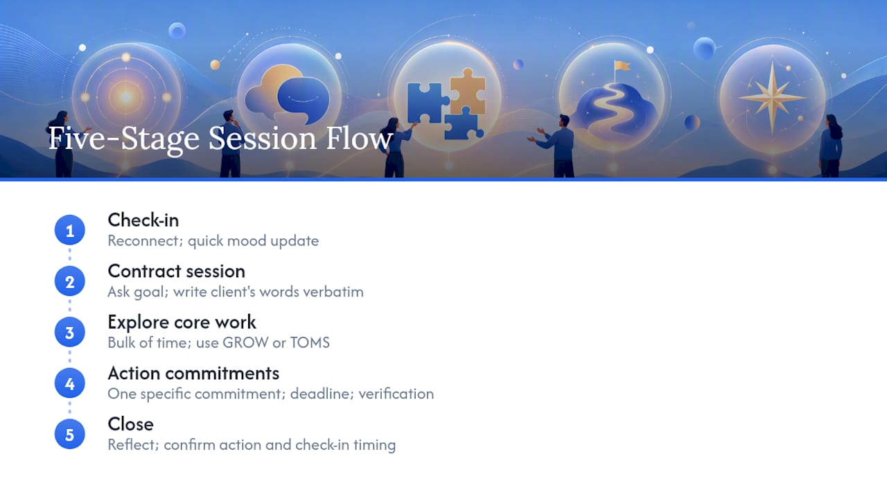 Five-stage coaching session flow