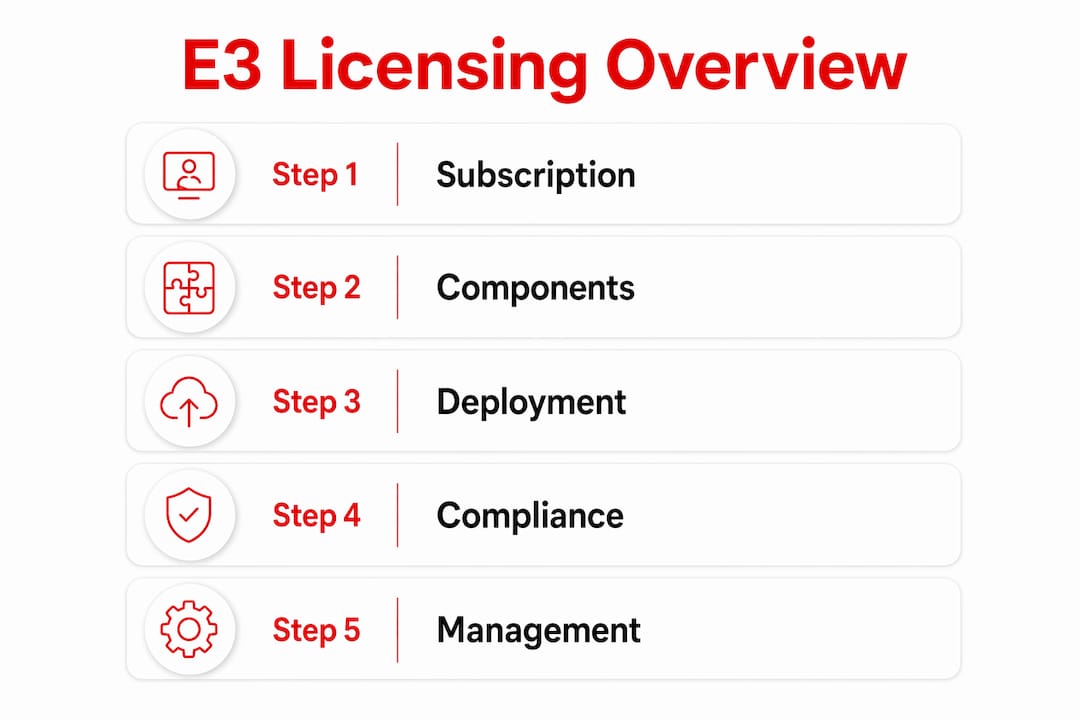 Infographic outlining Microsoft 365 E3 license key steps