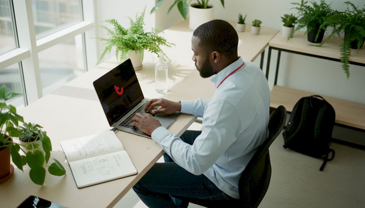 Sysadmin configuring Entra ID and Intune in server room
