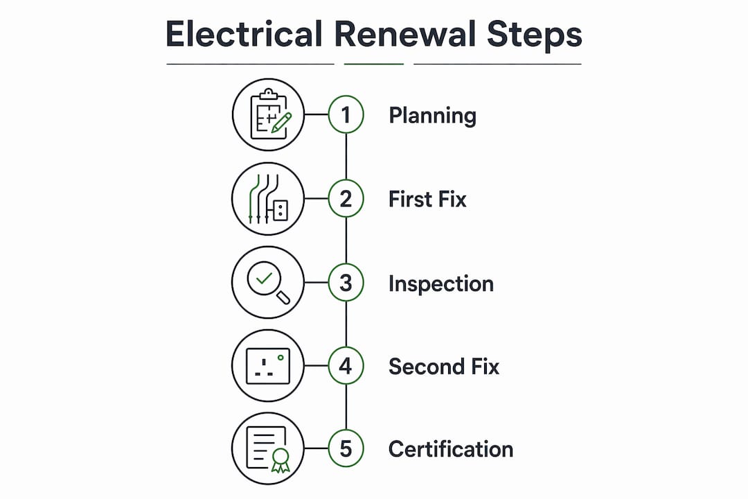 Infographic showing electrical renewal five-step process