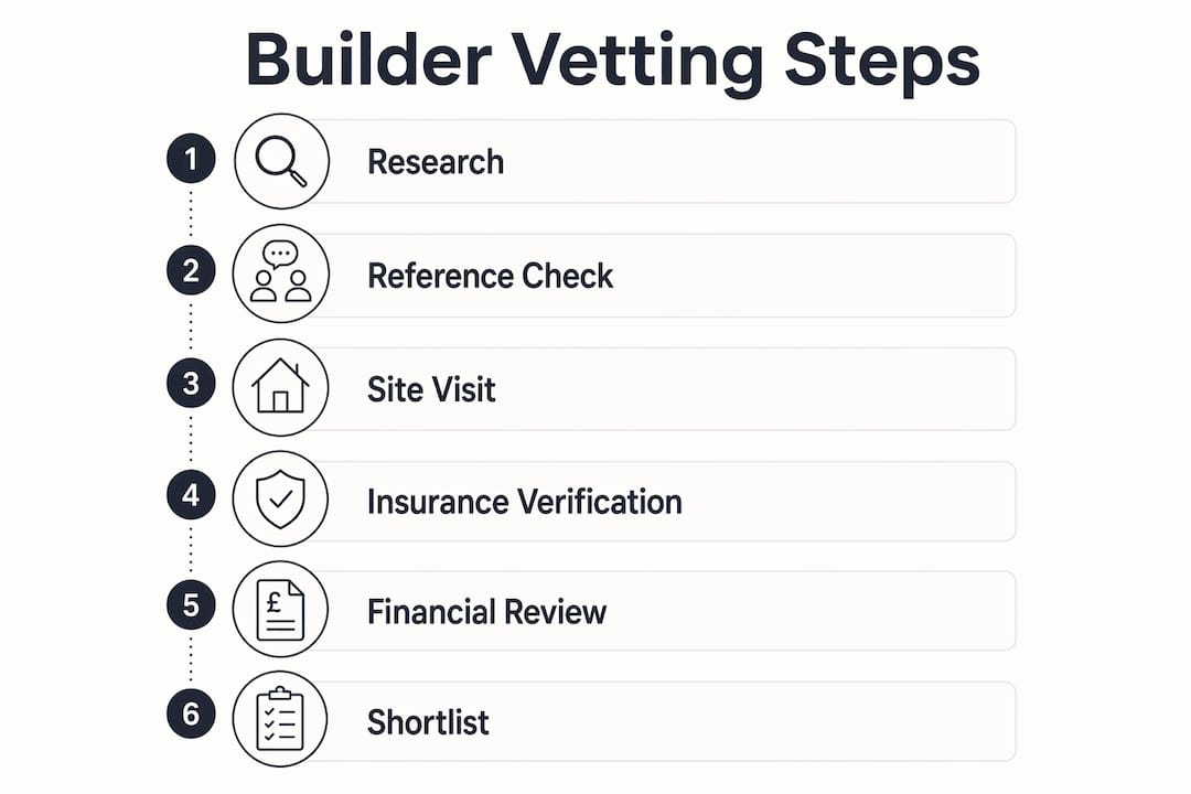 Infographic illustrating builder vetting process steps