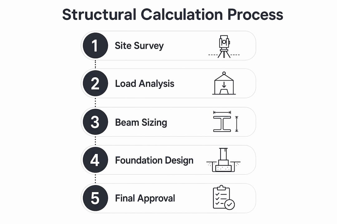 Infographic showing structural calculation process steps
