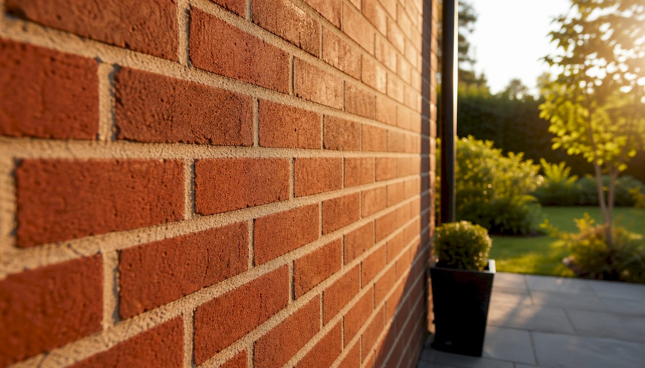 Close-up of running bond brick wall pattern