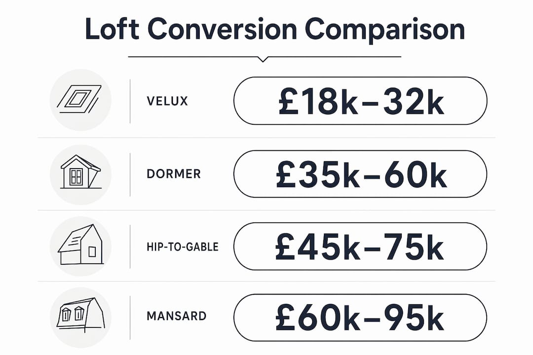 Infographic comparing loft conversion costs and sizes