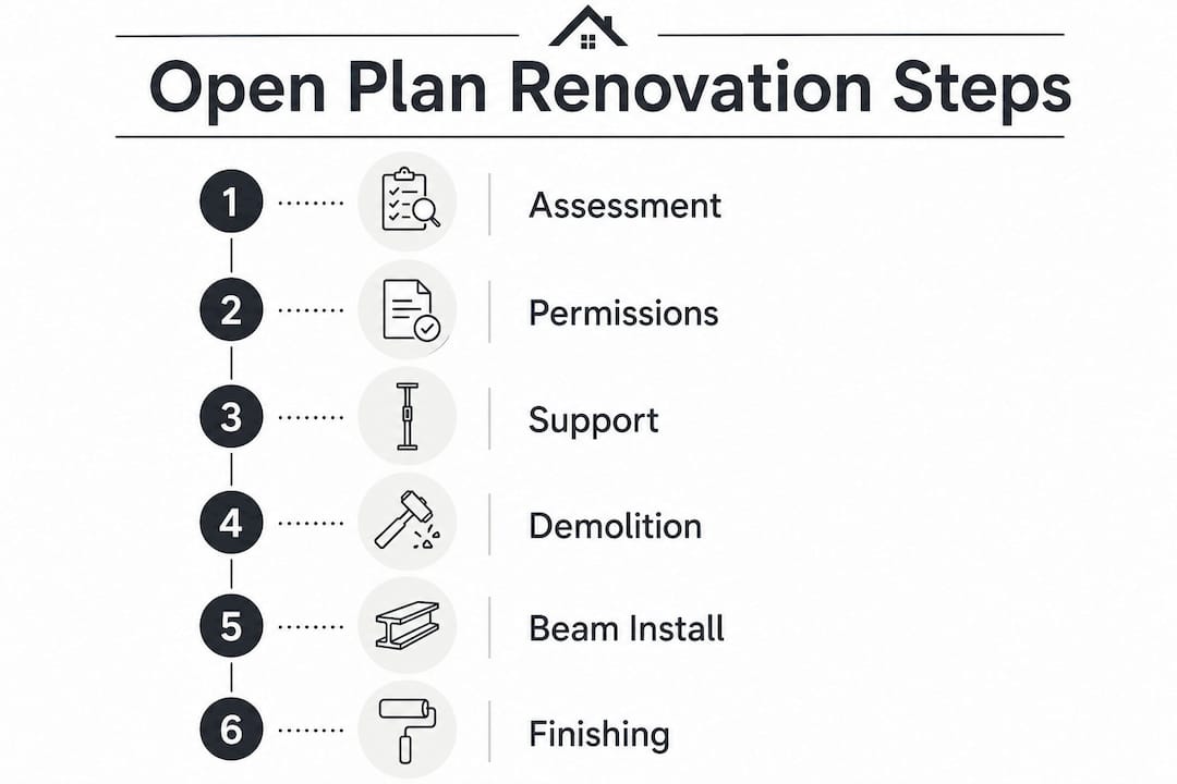 Infographic illustrating open plan renovation process steps