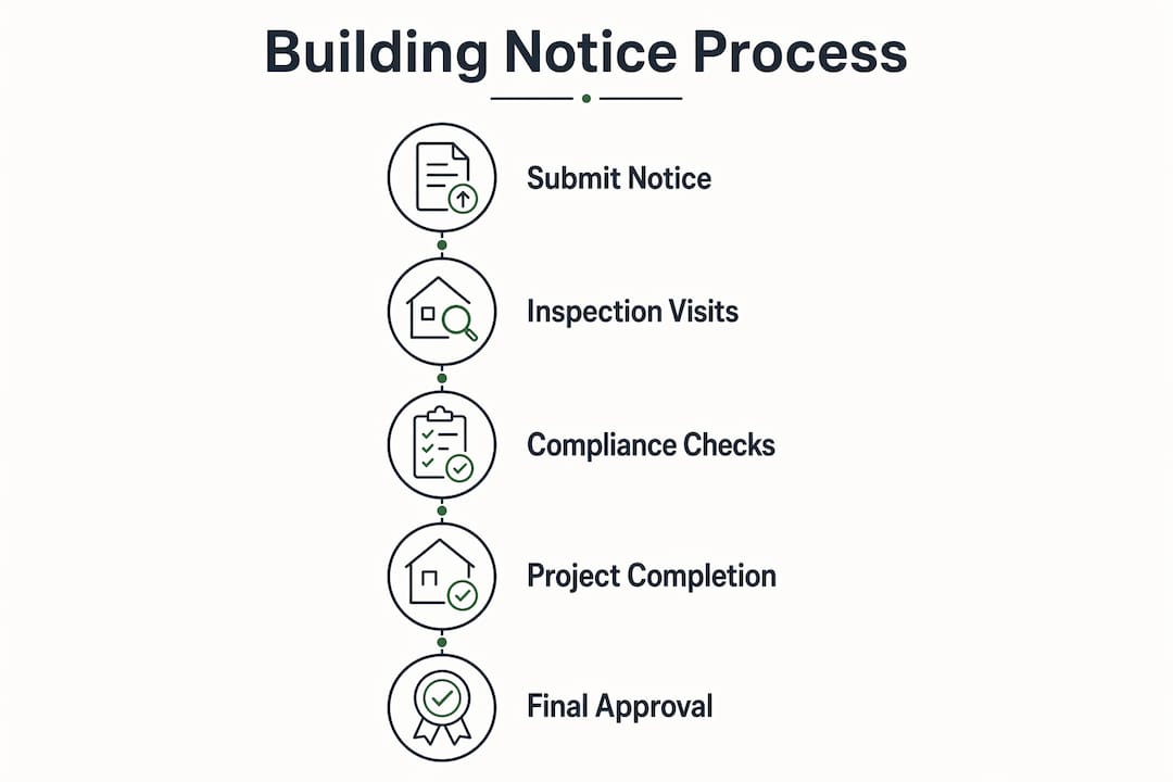 Infographic illustrating UK building notice process steps