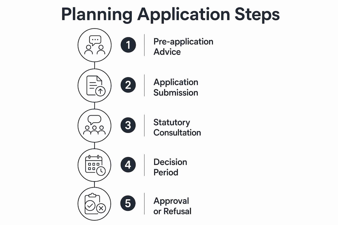 Infographic illustrating steps in UK residential planning application process